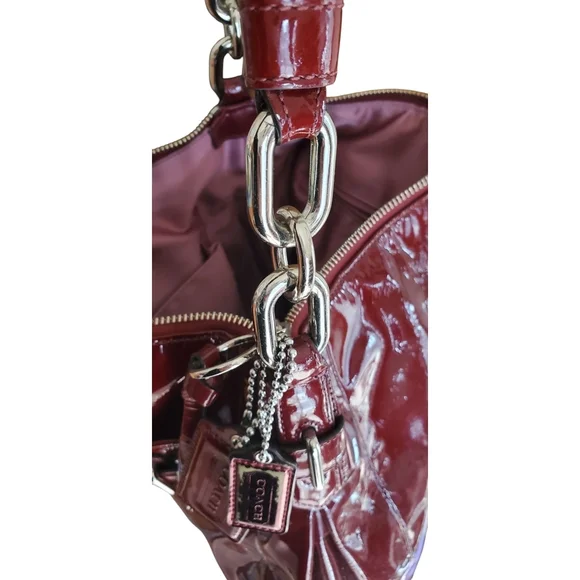 Coach F17861 Chelsea Wine Red Patent Leather Ashlyn Hobo Shoulder Bag Handbag - Picture 11 of 17